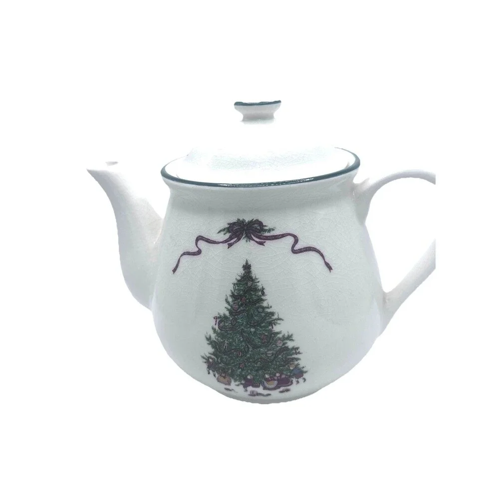 Vintage O’Tannenbaum Teapot The Cellar MPD 1992 Japan Christmas Crazing